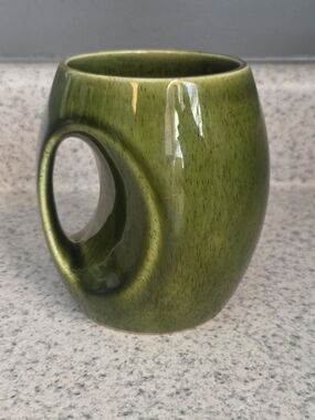 Vintage Hoffritz Owl Eye Mug Green Ceramic Glaze Made in England MCM Holkham